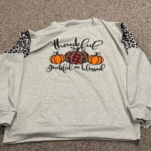 Gray Thankful and Blessed Sweatshirt with Leopard Print